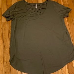 3X Zenana Premium sage green cage neck short sleeve tee